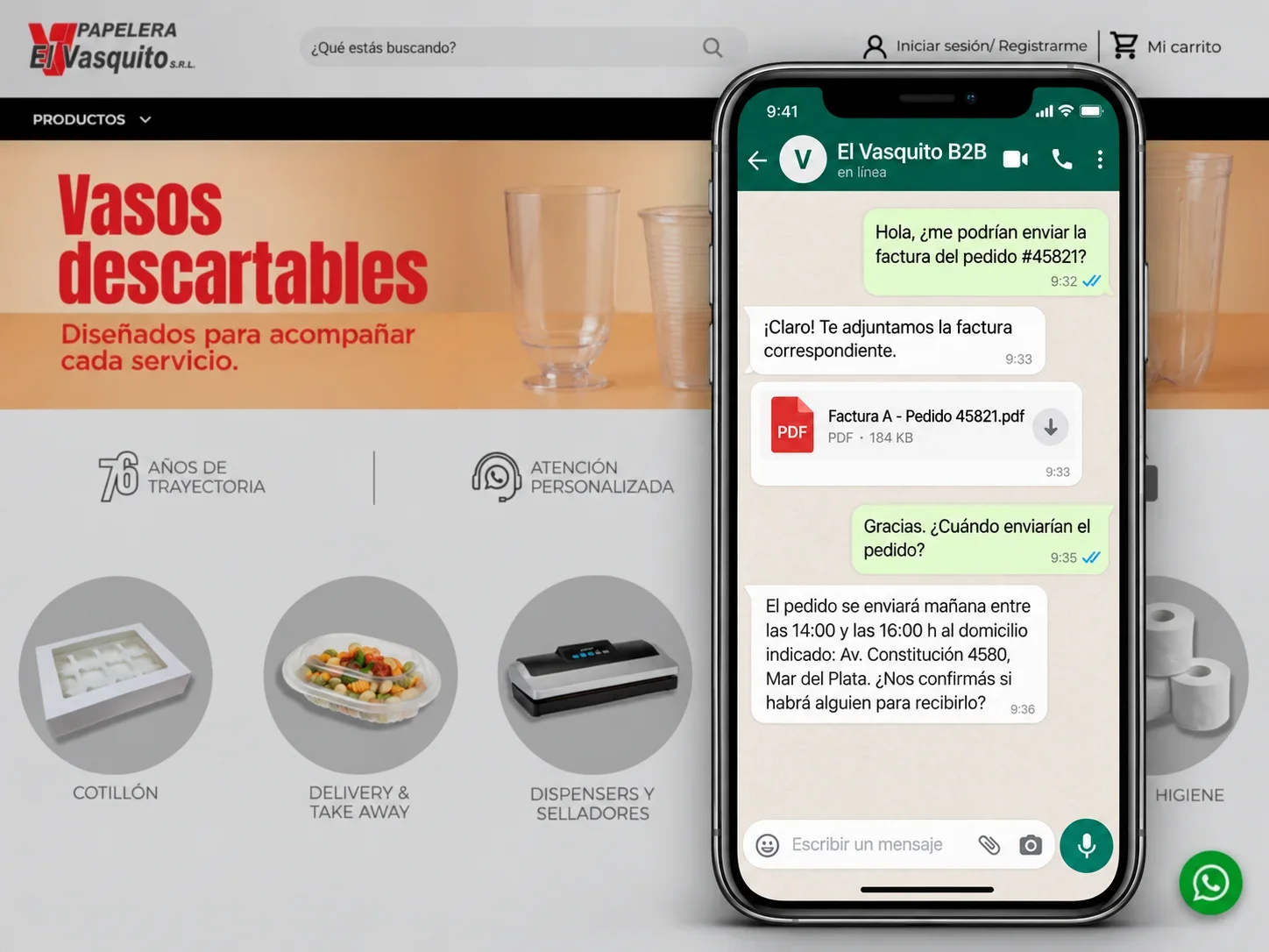 WhatsApp: el agente envía la factura de un pedido y confirma la fecha de entrega