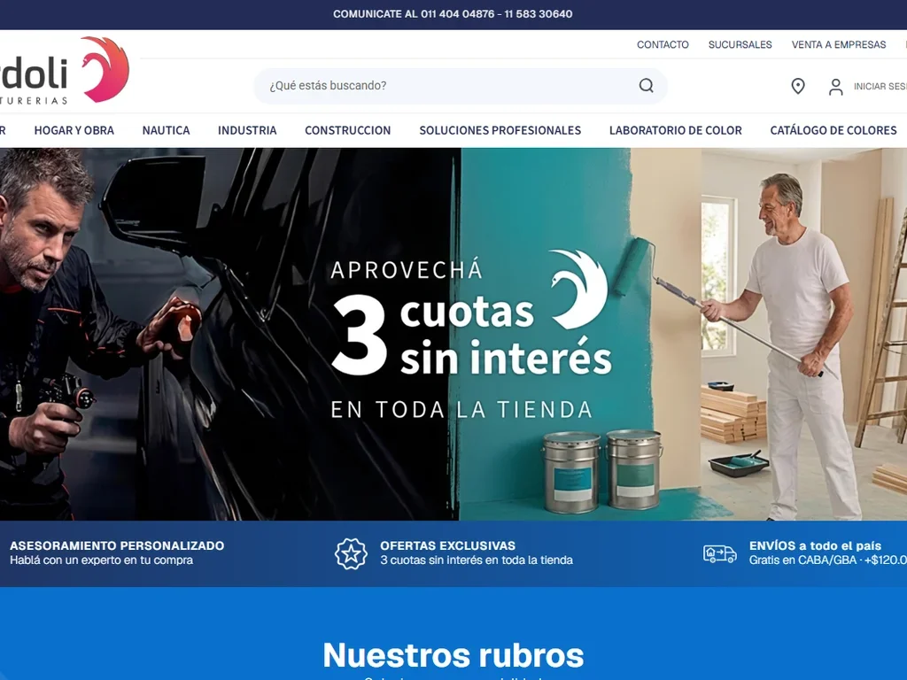 Captura del sitio de Pinturerías Bordoli