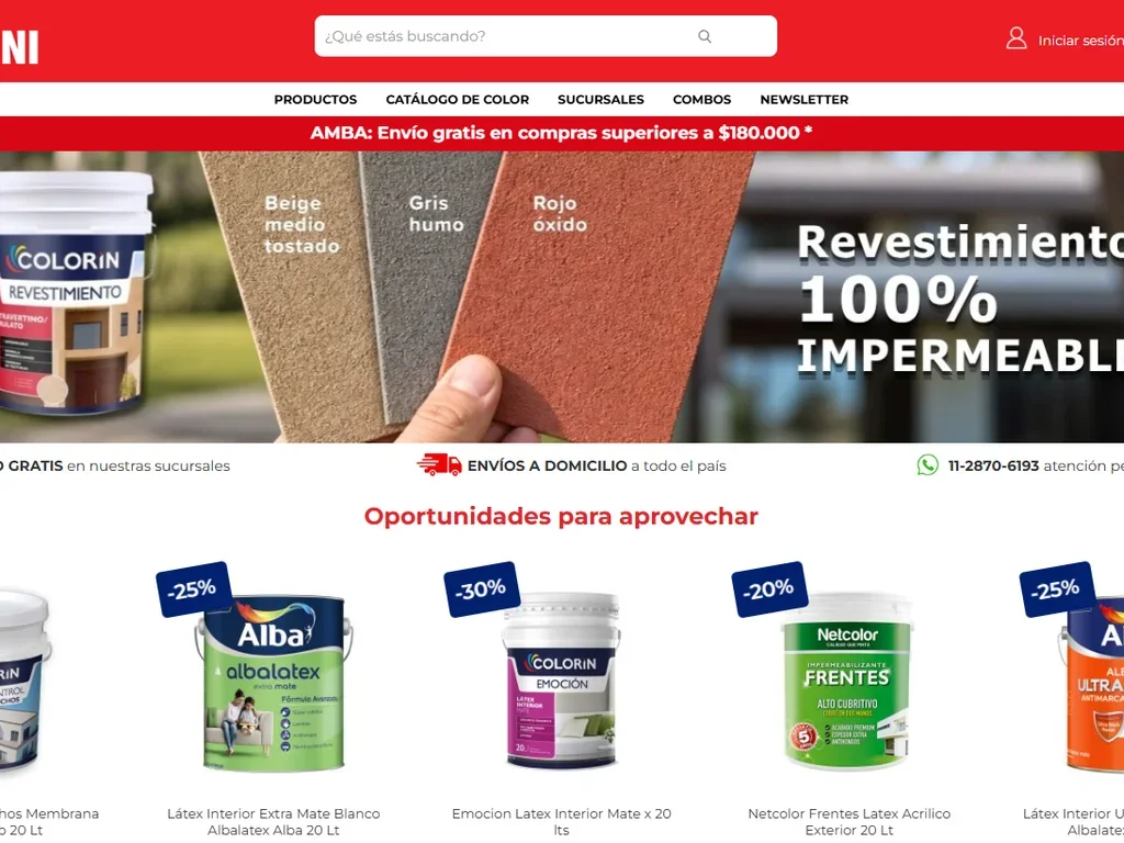 Captura del sitio de Pinturerías Giannoni