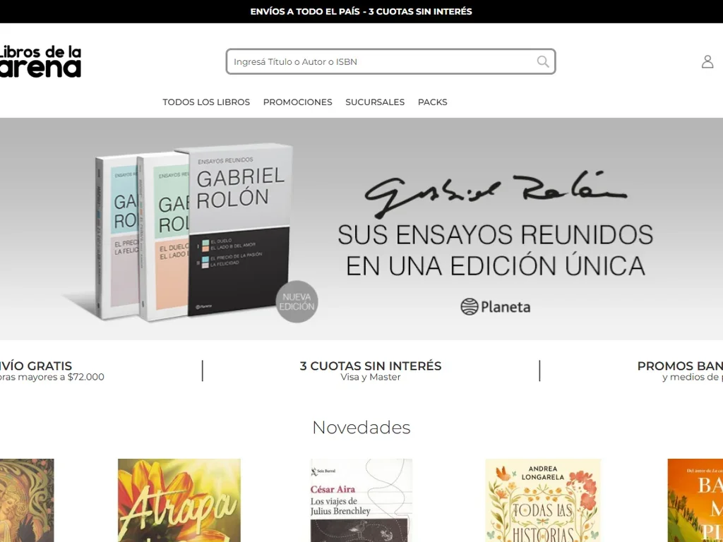 Captura del sitio de Libros de la Arena
