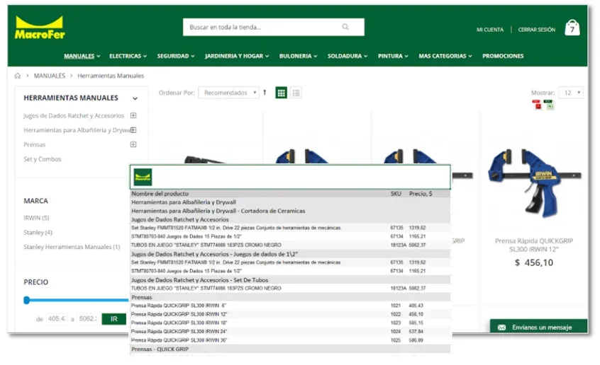 Descarga de la lista de precios del catálogo