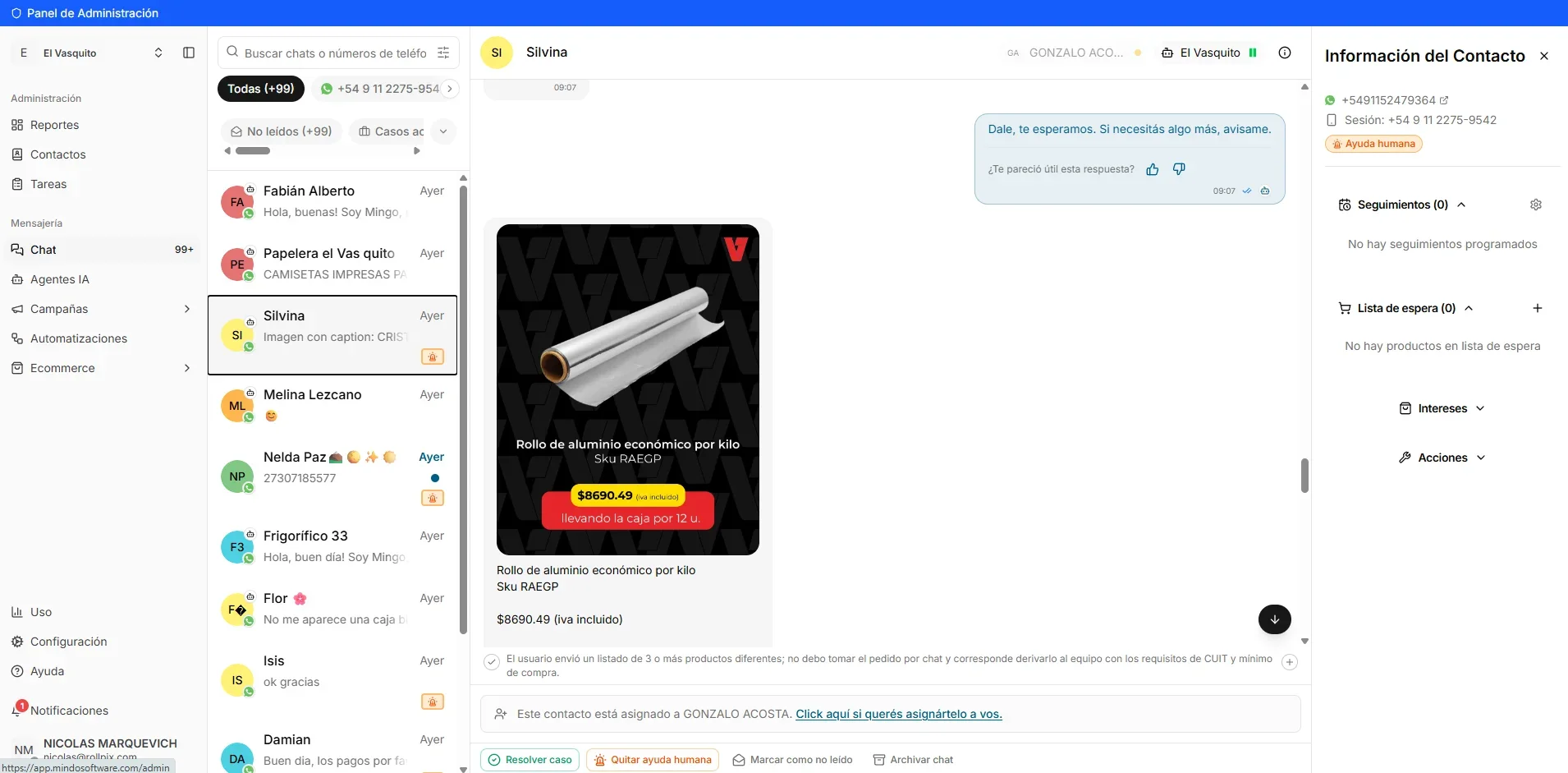Administrador de Agentes IA de MINDO, pantalla 2