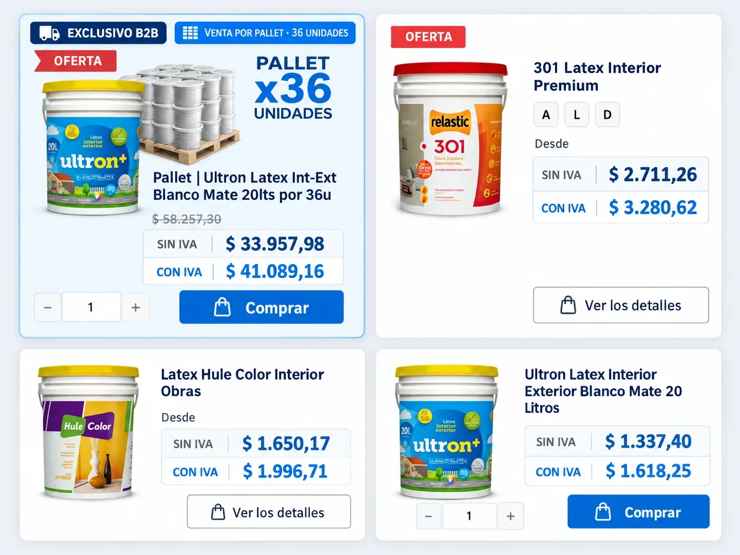 Listado de productos mayorista con venta por pallet y precios con y sin IVA