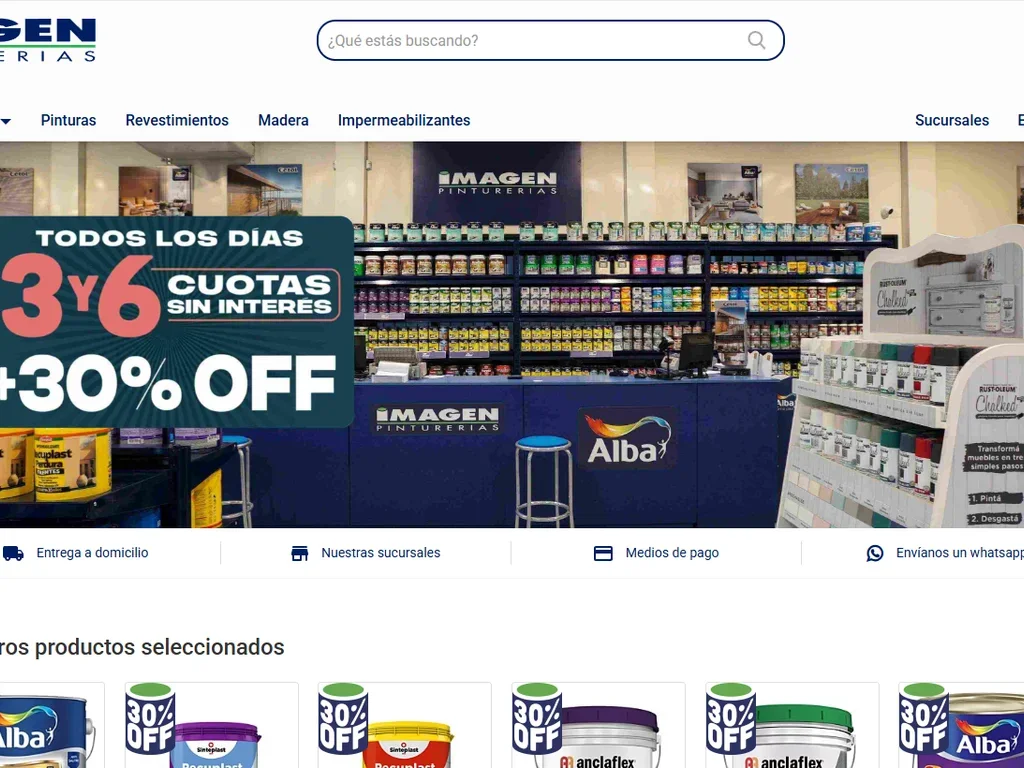 Captura del sitio de Pinturerías Imagen