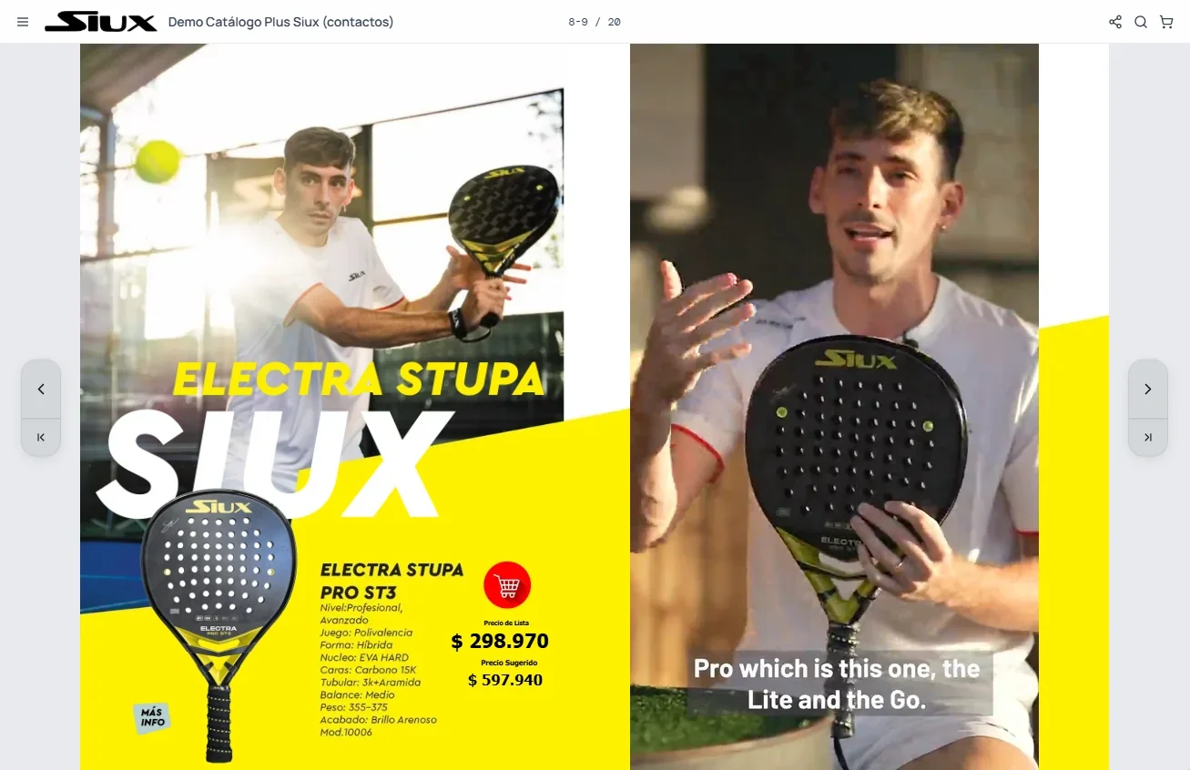 Revista digital de productos con su precio, lista para compartir con un cliente