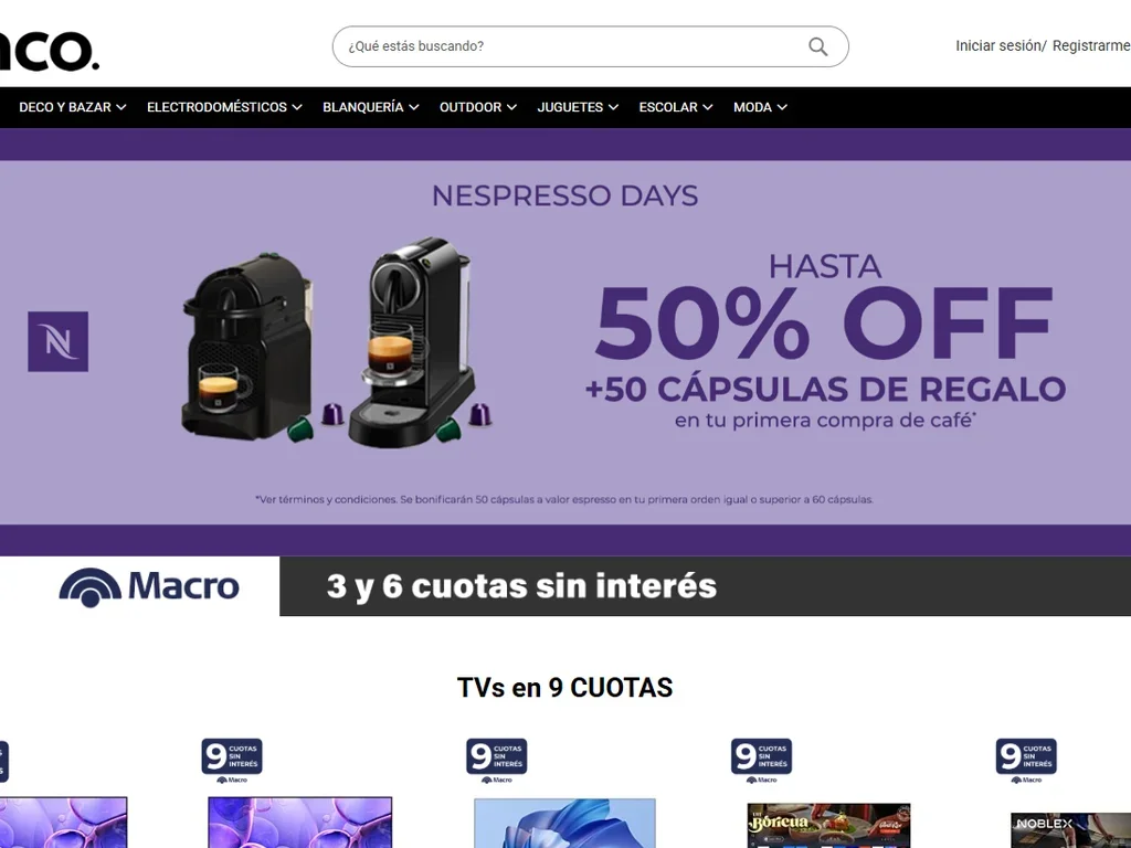 Captura del sitio de Tienda IMCO