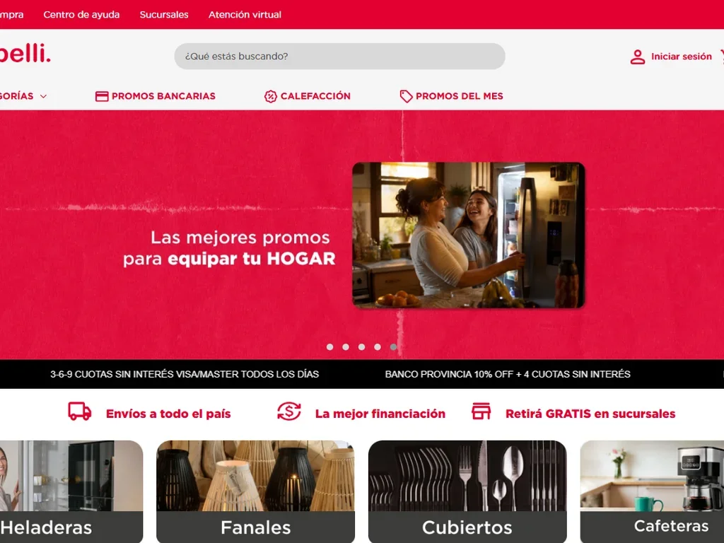 Captura del sitio de Tiribelli Hogar