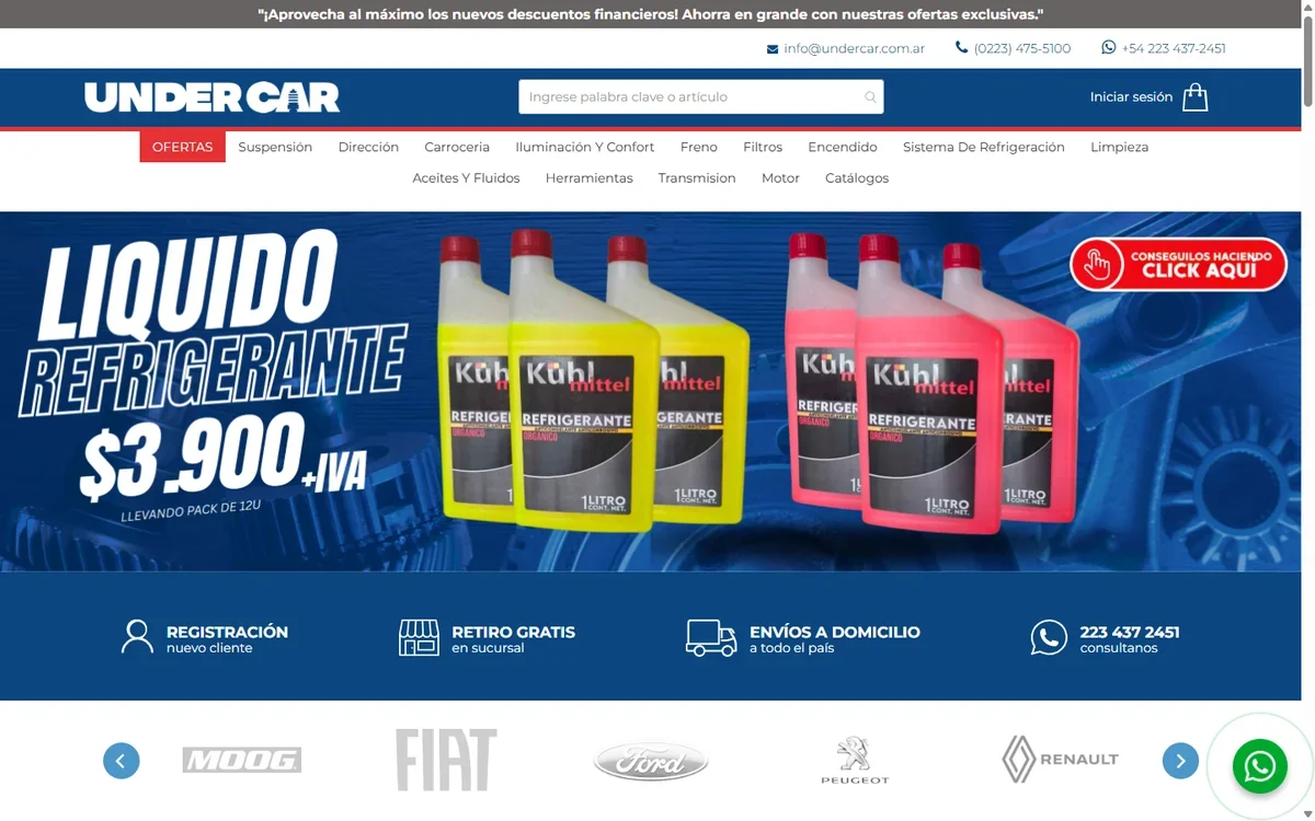 Tienda de Under Car, desarrollada con la plataforma iShop