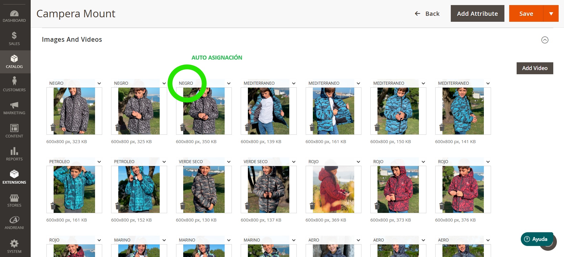 Asignacion de colores a imágenes en el admin de Magento